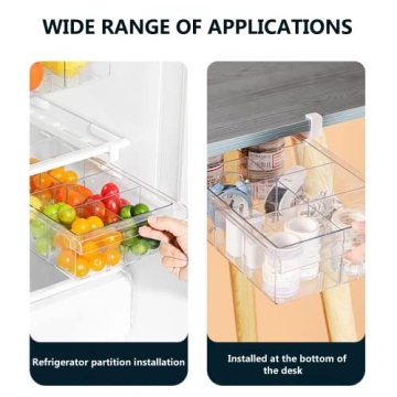 YekouMax Fridge Drawer Organizer, Refrigerator Organizer Bins, Pull Out with Handle, Fridge Shelf Holder Storage Box, Clear Container for Food,Drinks,Fit for Fridge Shelf Under 0.6" (1 Pack Medium)