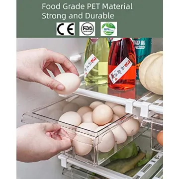 YekouMax Fridge Drawer Organizer, Refrigerator Organizer Bins, Pull Out with Handle, Fridge Shelf Holder Storage Box, Clear Container for Food,Drinks,Fit for Fridge Shelf Under 0.6" (1 Pack Medium)