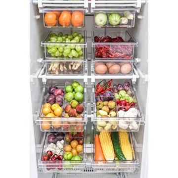 YekouMax Fridge Drawer Organizer, Refrigerator Organizer Bins, Pull Out with Handle, Fridge Shelf Holder Storage Box, Clear Container for Food,Drinks,Fit for Fridge Shelf Under 0.6" (1 Pack Medium)