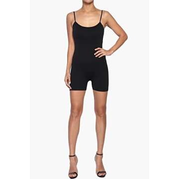 TheMogan Seamless Romper Bodysuit with Adjustable Spaghetti Straps Pull-On Style Stretchy Comfortable Soft Breathable Scoop Neckline One Piece Undergarments for Women