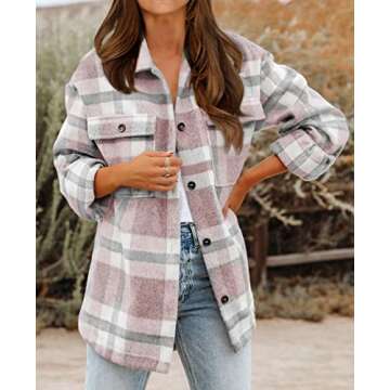BTFBM Women's Long Sleeve Button Down Jackets Plaid Flannel Shirts Tops Casual Lapel V Neck Oversize...
