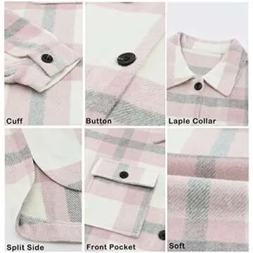 BTFBM Women's Long Sleeve Button Down Jackets Plaid Flannel Shirts Tops Casual Lapel V Neck Oversized Shackets Blouses Top (X-Large, Plaid Pink)