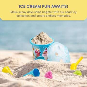 Top Race Kids Beach Toys Set with Bucket Pail and Spade Scoop - 16pcs Ice Cream Blue Sand Playset for Kids & Toddlers Ages 1.5,2,3,4,5,6,7,8,9