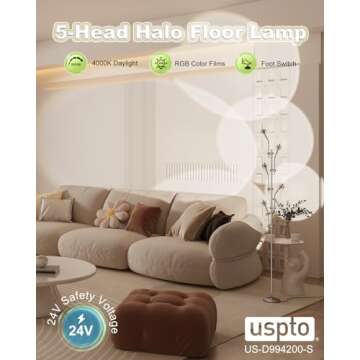 TACAHE RGBW Halo Projector Floor Lamp - 4000K LED with Replaceable Color Filters - Light and Shadow ...