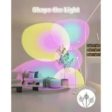 TACAHE RGBW Halo Projector Floor Lamp - 4000K LED with Replaceable Color Filters - Light and Shadow Mood Light - Multi-Head Ambient Decor Lighting for Bedroom, Living Room - 73" - 12W - Chrome