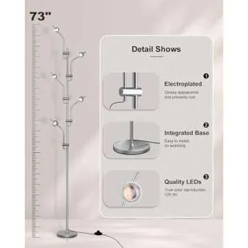 TACAHE RGBW Halo Projector Floor Lamp - 4000K LED with Replaceable Color Filters - Light and Shadow Mood Light - Multi-Head Ambient Decor Lighting for Bedroom, Living Room - 73" - 12W - Chrome