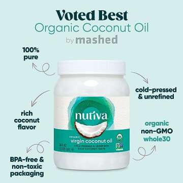 Nutiva Organic Coconut Oil 54 fl oz, Cold-Pressed, Unrefined Cooking Oil, Natural Hair Oil, Skin Oil, Massage Oil, USDA Organic, Extra Virgin Coconut Oil (Aceite de Coco) (Pack of 2)