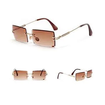 mincl/Fashion Small Rectangle Sunglasses Women Ultralight Candy Color Rimless Ocean Sun Glasses (tea)