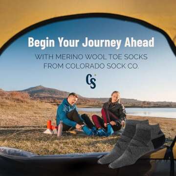 Colorado Sock Company Merino Wool Five Toe Socks for Men and Women, 2 Pair, Moisture Wicking Athletic, Running, Hiking Support, Ankle Height (Large)