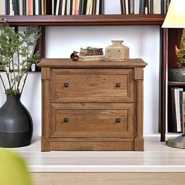Sauder Palladia 2 Drawer File Cabinet, Lateral Filing Cabinets for Home Office, Hanging File Folders Organizer, Interlocking Drawers, in Vintage Oak Finish