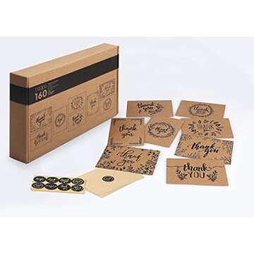 caqpo Thank You Cards With Envelopes - 160 Sets Premium Kraft Thank You Cards Bulk - Thank You Notes...