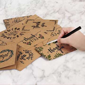 caqpo Thank You Cards With Envelopes - 160 Sets Premium Kraft Thank You Cards Bulk - Thank You Notes with 8 Graceful Designs - Floral Thank You Card for Celebration, Wedding, Baby & Bridal Shower 4x6