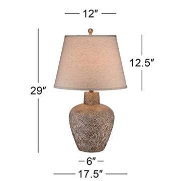 360 Lighting Bentley Rustic Farmhouse Table Lamp 29" Tall Brown Leaf Textured Hammered Pot Off White Empire Shade for Bedroom Living Room House Home Bedside Nightstand Office Entryway Kids
