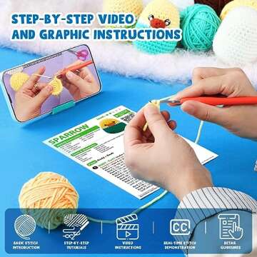 CozyBomB™ Crochet Kit for Beginners | Learn to Crochet Starter Kit for Adults, DIY Crochet Animal Amigurumi Knitting Kit, Step-by-Step Video Tutorials, Christmas Birthday Holiday Gift for Adults Teens