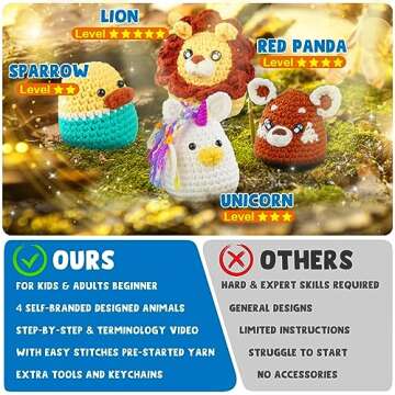 CozyBomB™ Crochet Kit for Beginners | Learn to Crochet Starter Kit for Adults, DIY Crochet Animal Amigurumi Knitting Kit, Step-by-Step Video Tutorials, Christmas Birthday Holiday Gift for Adults Teens