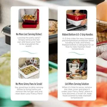 Fancy Panz Classic, Serving Tray for Food, Made in the USA Foil Pan Carrier, Stackable Aluminum Pan Holders with Clear Lid, Travel Casserole Carrier With 1 Disposable Foil Pan & Serving Spoon, Red