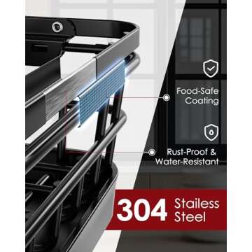 Sakugi Dish Drying Rack - Stainless Steel Dish Rack with Drainboard for Kitchen Counter and Sink, X-Large, Black