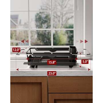 Sakugi Dish Drying Rack - Stainless Steel Dish Rack with Drainboard for Kitchen Counter and Sink, X-Large, Black