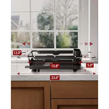 Sakugi Dish Drying Rack - Stainless Steel Dish Rack with Drainboard for Kitchen Counter and Sink, X-Large, Black