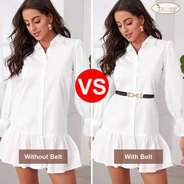 JASGOOD Women Stretchy Waist Belt Retro Elastic Skinny Belt for Ladies with Gold Buckle