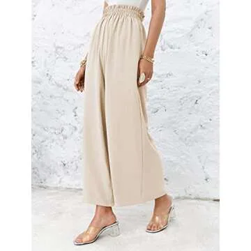 Eteviolet Womens's High Waisted Wide Leg Palazzo Pants Boho Flowy Dressy Pants Loose Fit Trousers A-Apricot Large