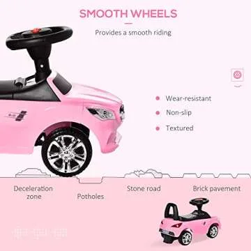 Aosom Kids Ride On Push Car, Foot-to-Floor Walking Sliding Toy Car for Toddler with Working Horn, Music, Headlights and Storage, Pink