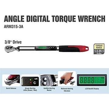 ACDelco Tools ARM315-3A 3/8 Inch Heavy Duty Angle Digital Torque Wrench with LED Flash Notification - ISO 6001 Standards with Certificate of Calibration