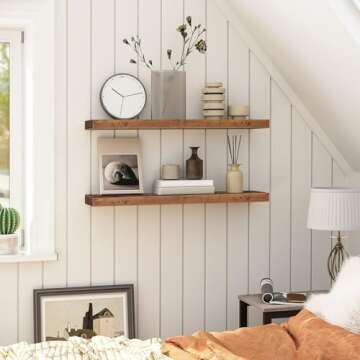 HOOBRO Floating Shelves, Wall Shelf Set of 2, 31.5 Inch Hanging Shelf with Invisible Brackets, for Wall Bathroom, Bedroom, Toilet, Kitchen, Office, Living Room Decor, Rustic Brown BF80BJP201