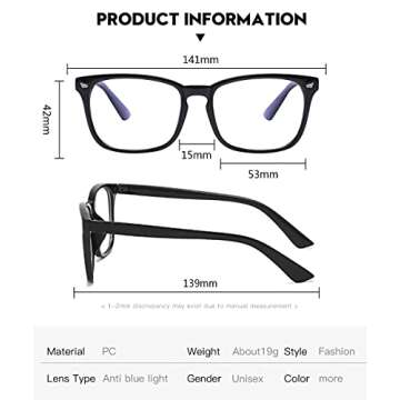 Clear Ant Blue Light Blocking Glasses,Square Nerd Eyeglasses Frame Anti Blue Ray Computer Game Glasses Anti Eyestrain & UV(5Pcs)