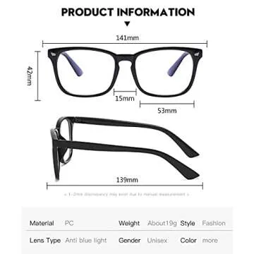 Clear Ant Blue Light Blocking Glasses,Square Nerd Eyeglasses Frame Anti Blue Ray Computer Game Glasses Anti Eyestrain & UV(5Pcs)