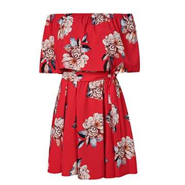 Yobecho Women Summer Off Shoulder Strapless Floral Print Pleated Dresses