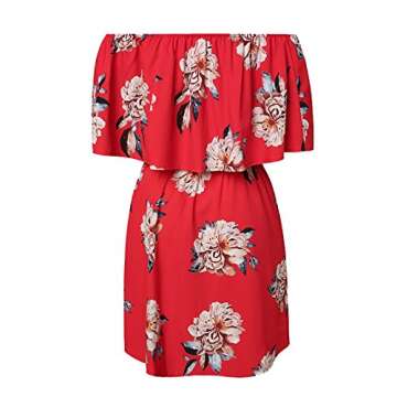 Yobecho Women Summer Off Shoulder Strapless Floral Print Pleated Dresses