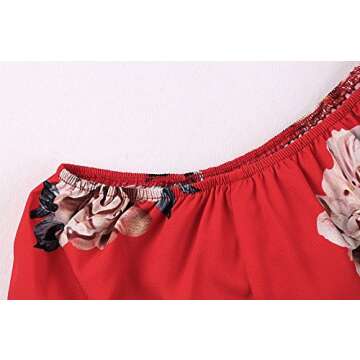 Yobecho Women Summer Off Shoulder Strapless Floral Print Pleated Dresses