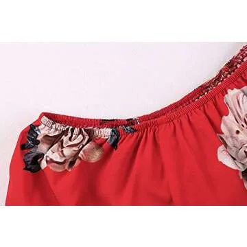 Yobecho Women Summer Off Shoulder Strapless Floral Print Pleated Dresses