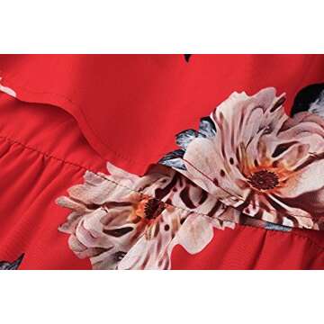 Yobecho Women Summer Off Shoulder Strapless Floral Print Pleated Dresses