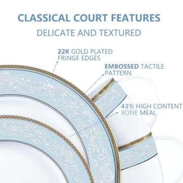 Wpslnwo Fine Bone China Dinner Plates Sets, 4 Pcs Classic Relief Pattern Gilt Edged High Grade 10.5 ...