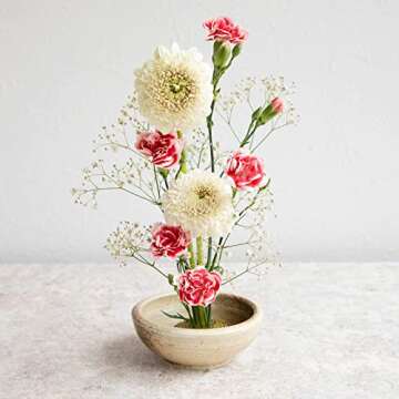 Wazakura Japanese Ikebana Essential Tool Kit with Ceramic Vase and Brass Kenzan