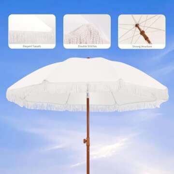 Kbrellaoutlets Patio Umbrella with UPF 50+ Protection, 8 Ribs, Push Button Tilt - Versatile Outdoor Shade for Garden, Courtyard, and Beach (Belge)