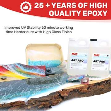 MAS Epoxies Art Pro Epoxy, Clear Kit with 2-Part Resin and Hardener, Low Viscosity and Enhanced UV Resistance, Ideal for Jewelry Making, Flower Preservation, and Other Resin Crafts (1 Gallon)