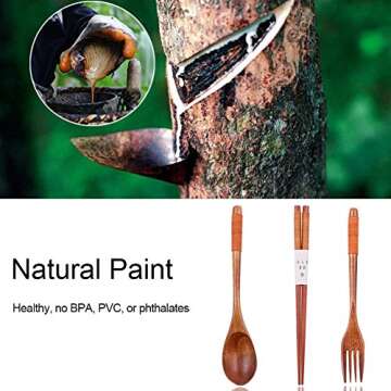Startostar 5-piece Portable Natural Wooden Tableware Set with Travel Pouch for Dining or Camping (Fork, Spoon, and Chopsticks)