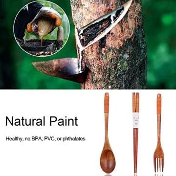 Startostar 5-piece Portable Natural Wooden Tableware Set with Travel Pouch for Dining or Camping (Fork, Spoon, and Chopsticks)