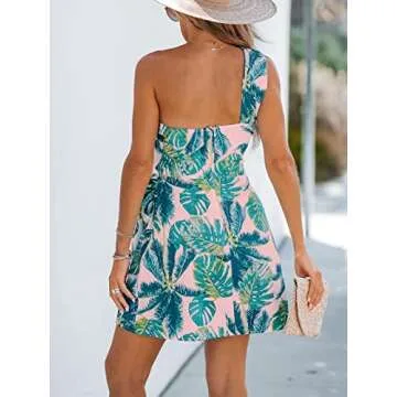 CUPSHE Tropical Leaf Print One Shoulder Mini Dress