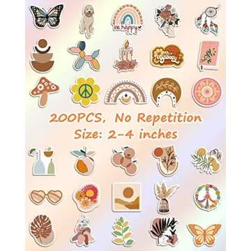 200 Pcs Cute Boho Waterproof Vinyl Stickers for Teens