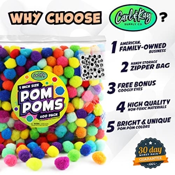 350 Pom Poms & 50 Googly Eyes Craft Kit for Creative Projects
