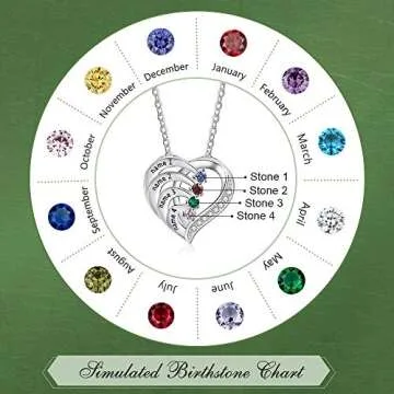 925 Sterling Silver Mother Necklace with 3-4 Simulated Birthstones Personalized Women's Promise Necklace Engraved Names Family Anniversary Jewelry for Grandma (4 Stones)