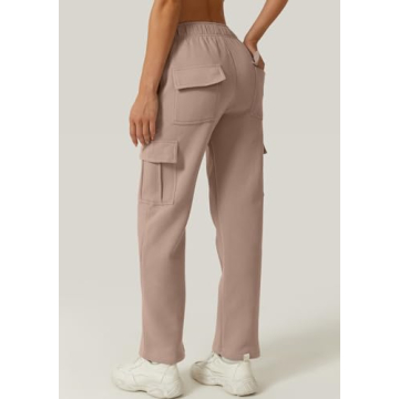 QINSEN Women's Cargo Sweatpants- Cozy Fleece Pants with Pockets