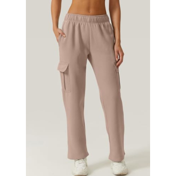 QINSEN Women's Cargo Sweatpants- Cozy Fleece Pants with Pockets