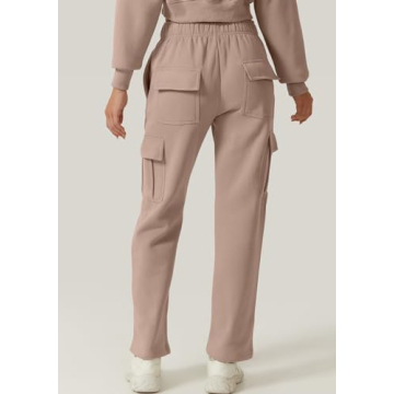 QINSEN Women's Cargo Sweatpants- Cozy Fleece Pants with Pockets