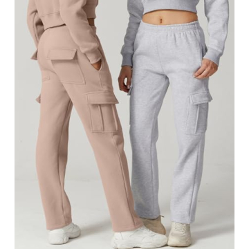 QINSEN Women's Cargo Sweatpants- Cozy Fleece Pants with Pockets