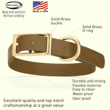 Viper Biothane Heavy Duty Waterproof Dog Collar Strong Coated Nylon Webbing w/Solid Brass Hardware Odor-Proof Easy to Clean High Performance Fits Small Medium or Large Dogs, Coyote Brown